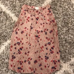 SOUN Silk Tan Floral Button Down Sleeveless Blouse